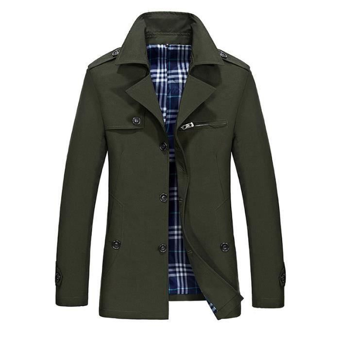 Trench Homme Patte de boutonnage Veste Trench Hommes Vetement Masculin-noir 4