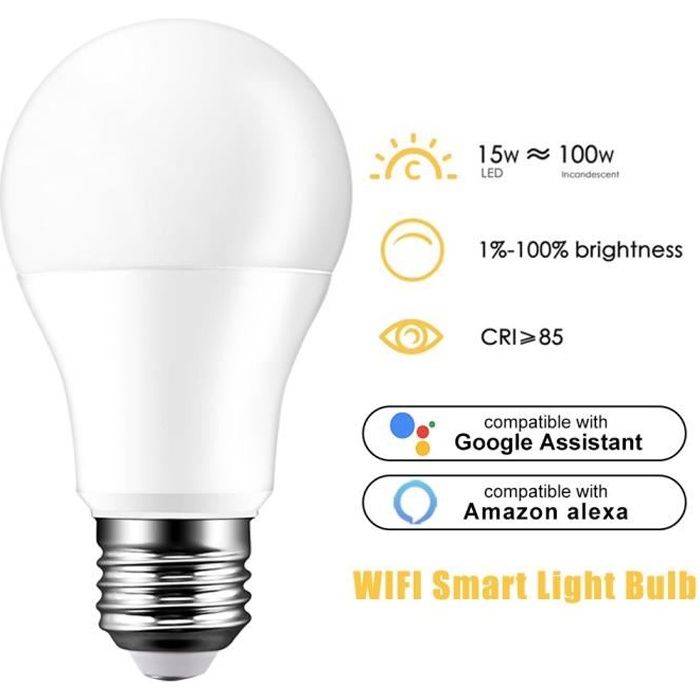 GY Lot de 6 Ampoules Connectée WiFi LED Compatible avec Alexa/Google Home, E27 9W 850LM Intelligente Dimmable A60 Ampoule Multicouleurs RGB+Blanc  Chaud/Froid 2700K-6500K : : Luminaires et Éclairage