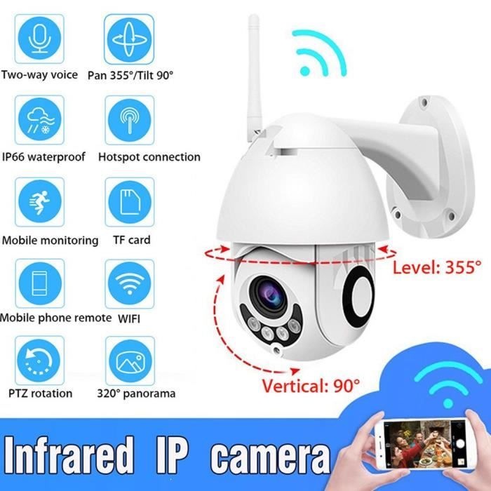 Dôme Caméra de Surveillance WiFi Extérieure Ctronics Caméra IP Extérieure sans Fil HD 1080P Imperméable IP65