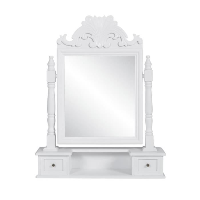 coiffeuse avec miroir scandinave - ovonni - ensemble de table de maquillage - bois massif - 2 tiroirs - blanc