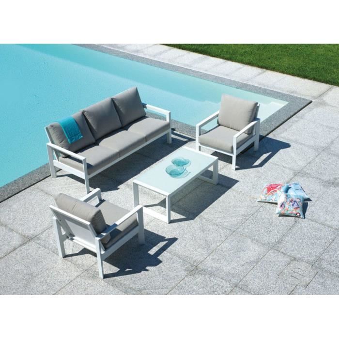 Salon De Jardin En Aluminium Blanc Et Coussins Coloris Ficelle