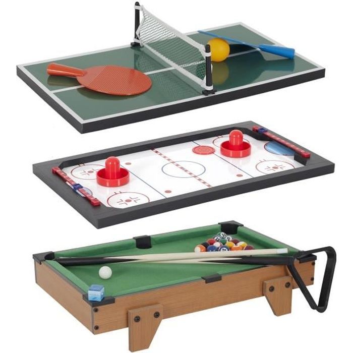 Table Multi Jeux 3 en 1 - Jeu de Air Hockey , Mini Billard et Ping Pong | Coffret pour toute la Famille - Les Jeux de votre Enfance