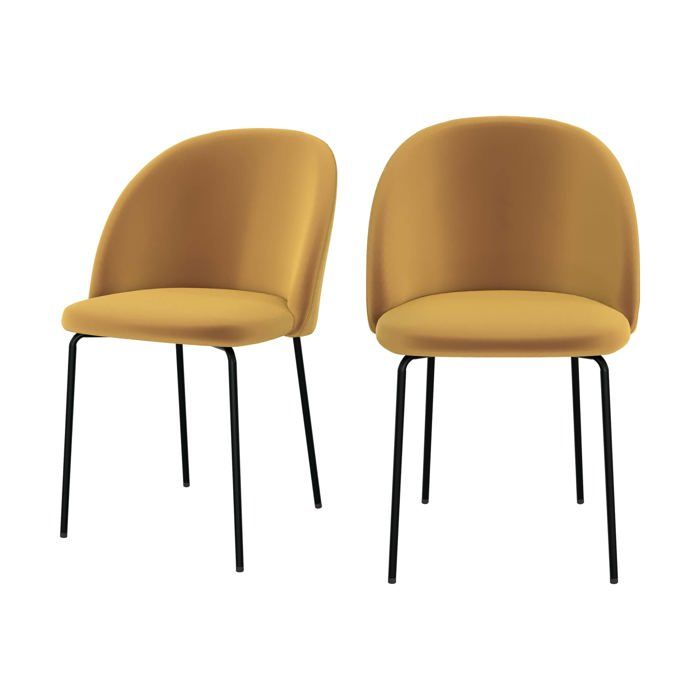 Lot de 2 chaises en velours jaune moutarde - Karl - Maison Pavane