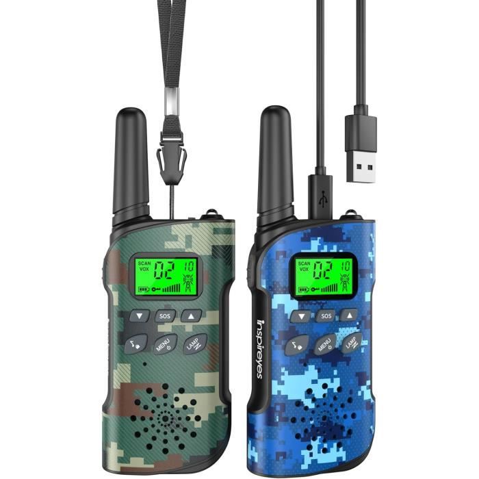 Sigdio Talkie Walkie Rechargeable Enfants – Portée 3 Km, Lampe Torche, VOX, 8 Canaux – Bleu, Idéal 3-12 Ans