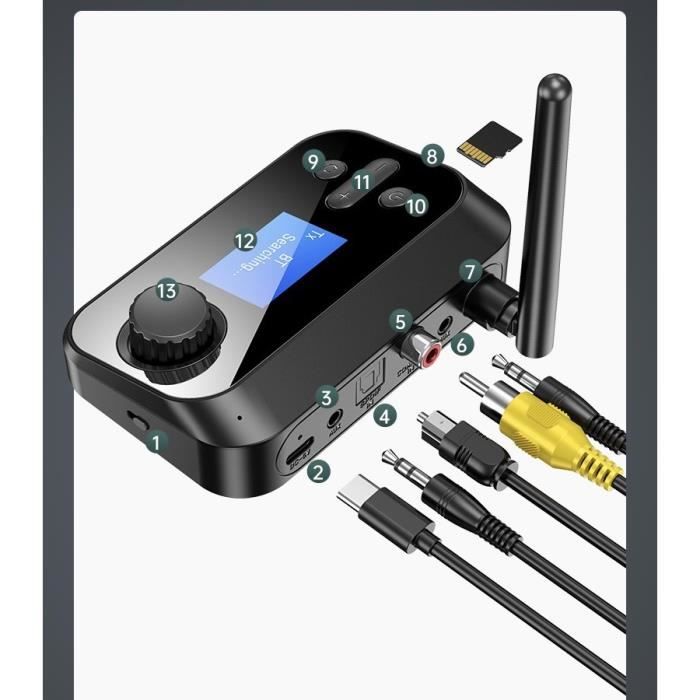 Bluetooth 5.0 émetteur récepteur stéréo AUX 3.5mm Jack RCA optique Coaxial  mains libres adaptateur Audio sans fil TV PC haut-parleur - Cdiscount TV  Son Photo
