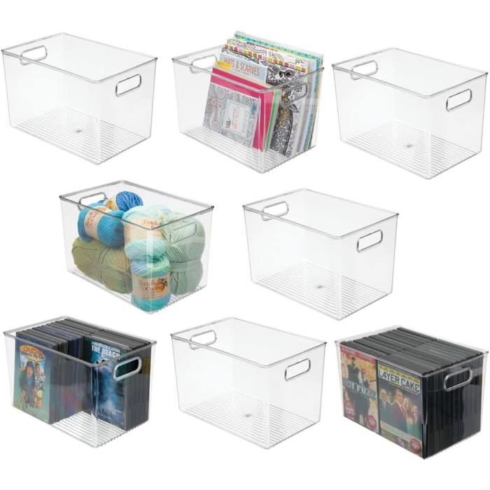 mDesign boîte de rangement pour la cuisine (lot de 2) – boîte de rangement plastique pour placards ou frigo – bac de rangement empilable pour aliments, pâtes, légumes, etc. – transparent