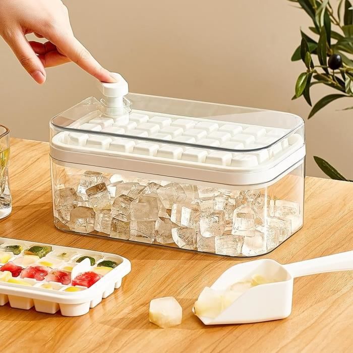 Machine à Glaçons 48 Cubes - Avec Couvercle Presseur Et Boîte De Rangement - Sans BPA - Blanc