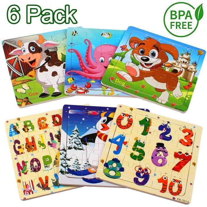 Ensemble de 6 puzzles en bois animaux Stillcool pour enfants de 2 à 5 ans -  Cdiscount Jeux - Jouets