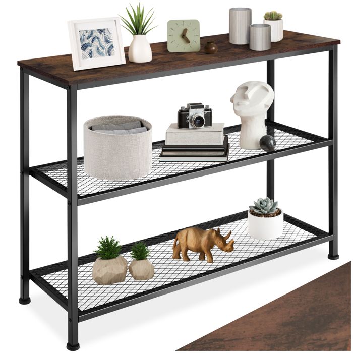 Console - TECTAKE - Console BRISTOL avec 3 étages au style industriel en bois et acier 100 x 30 x 81 cm - Marron foncé
