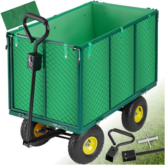 TECTAKE Chariot de Jardin + Bâche Charge Maximum 544 Kg Vert