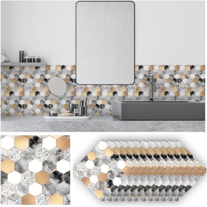 20 Panneaux Muraux Autocollants - Imitation Carrelage Marbre 60x30 Cm - Adhésifs PET Pour Cuisine/salle De Bain