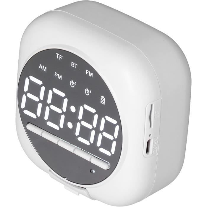 Radio-Réveil Bluetooth Yumira - Miroir LED, Double Alarme, Haut-parleur, Batterie 2600mAh - Noir/Blanc/Bleu
