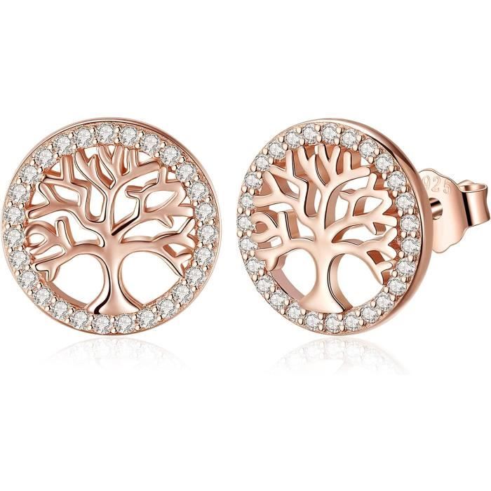 Set Collier Arbre De Vie + Boucles D'oreilles En Acier Inoxydable - Bijoux Femme - Cadeau - Neuf