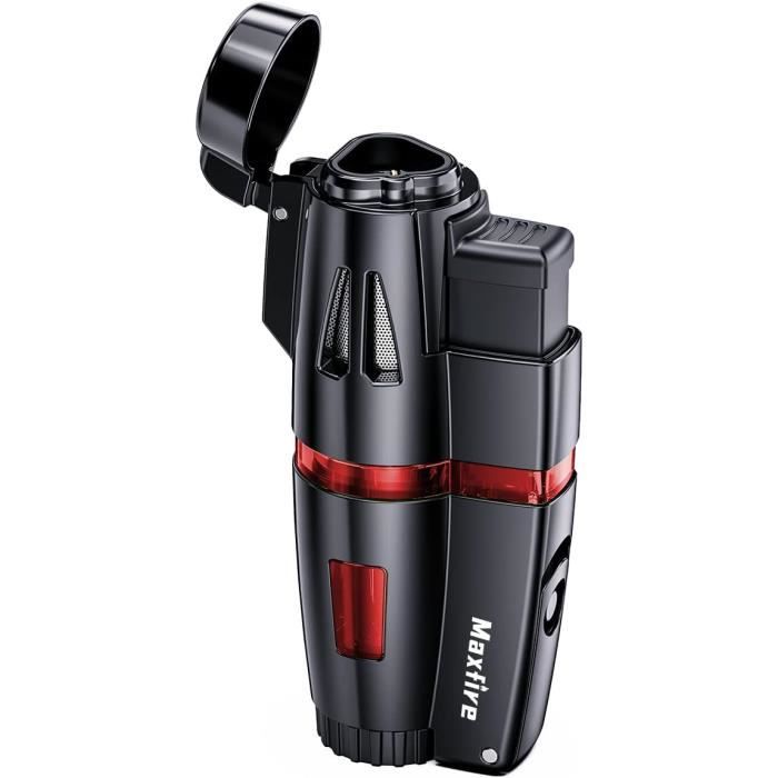 2 Briquets à Jet Nizirioo - Triple Flamme Réglable, Rechargeable Butane, Avec Coupe-Cigare