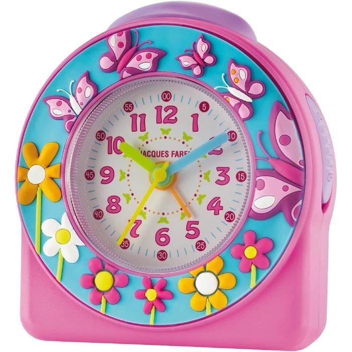 Réveil Enfant Jacques Farel - Papillons 3D, Cadran Lisible, Alarme Snooze - Apprentissage Heure