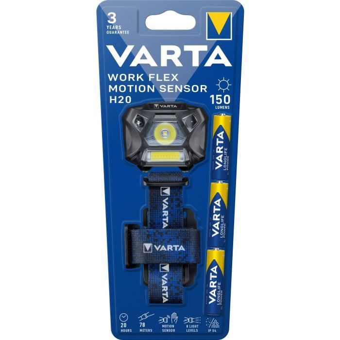Frontale-VARTA-Work Flex Motion Sensor H20-150lm-Allumage mains libres-8 niveaux d'éclairage-IP54-3 