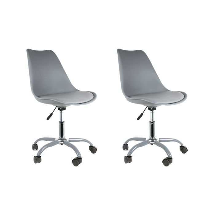Lot de 2 Chaises de Bureau - HOME DECO FACTORY - KIRUNA - Sur Roulettes - Grises