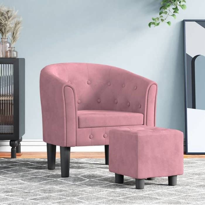vidaXL Fauteuil Cabriolet avec Repose-pied Chaise avec Accoudoirs Canapé avec Dossier Siège Rembourré Salon Chambre Rose 356482