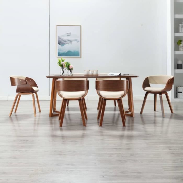Magnifique•) BEST Lot de 6 Chaises de cuisine JILLE - Chaises de salle à manger à Salon Moderne Crème Bois courbé et similicuir fr92