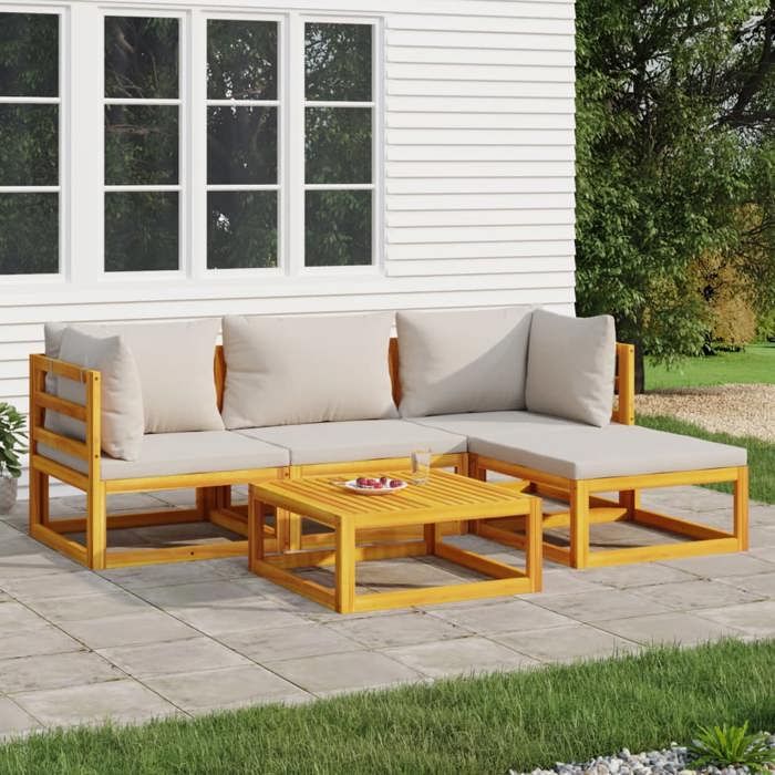 vidaXL Salon de Jardin avec Coussins 5 pcs Canapés avec Dossier Ensemble de Meubles avec Table Basse Patio Terrasse 3155279