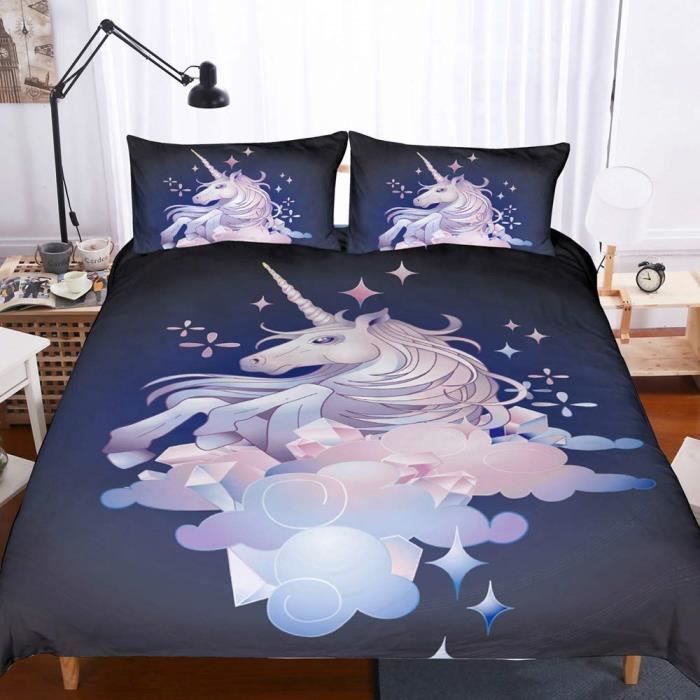 Parure De Lit Enfant Motif Unicorn Animal Housse De Couette Licor Fille Lit 140 200 220 1 Et 2 Personnes 11 King 220 230cm 4 Pcs Cdiscount Maison