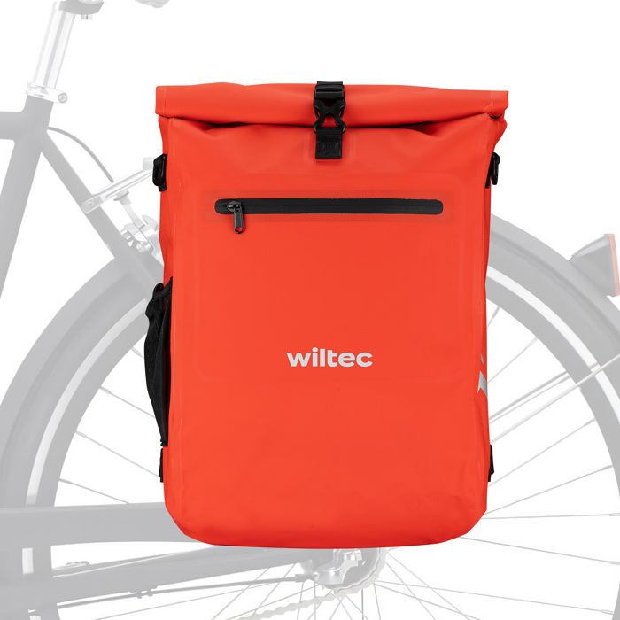 Wiltec Sacoche sac à dos étanche pour porte-bagages rouge – capacité de 25 L – en 500D PVC – avec compartiment pour ordinateur porta