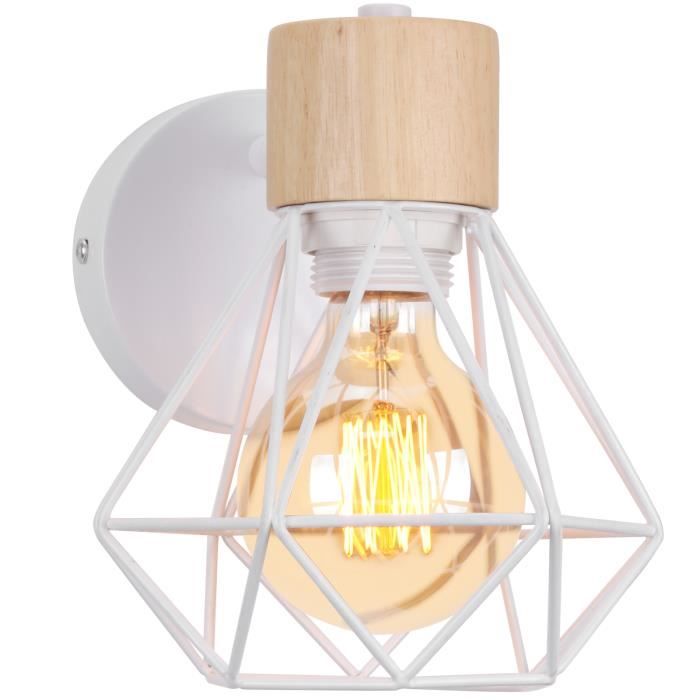 UNI Applique Mural Vintage Industrielle Vintage Industrielle E27 Lampe de Mur Luminaire Ajustable en Métal et Bois Blanc