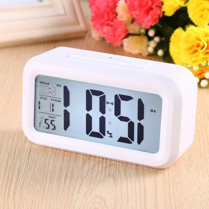 LATEC Réveil Digital Radio-Pilotée Grand Écran LCD 7,5″ – Horloge Numérique Avec Température, Humidité, Calendrier Et Alarme