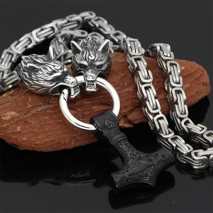 Collier Homme Loup Celtique Nordique Tête De Loup Viking Pendentif