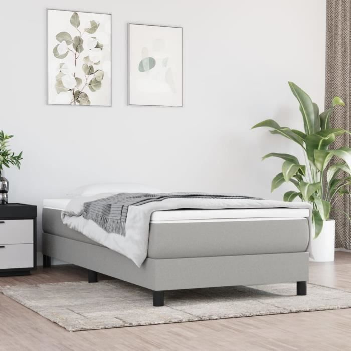 Sommier - ZERODIS - 100x200 cm - Tissu 100% polyester - Gris clair - 1 place