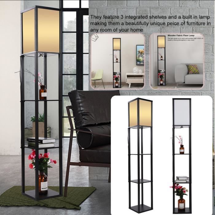 Lampadaire Salon Avec 3 Niveaux Etagère Giantex 1,6M,60W Design Scandinave Pour Chambre  Ampoule Non Inclus