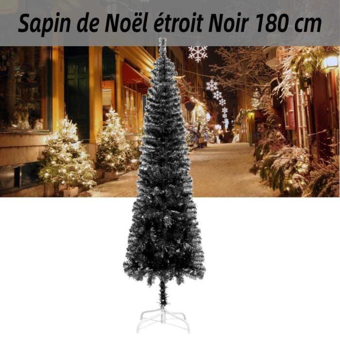 Sapin de Noël étroit Décorations de Noël Noir 180 cm KAI6