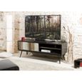 MACABANE AMBROISE - Meuble TV bois acacia pieds métal noir 1 porte coulissante 2 niches-1