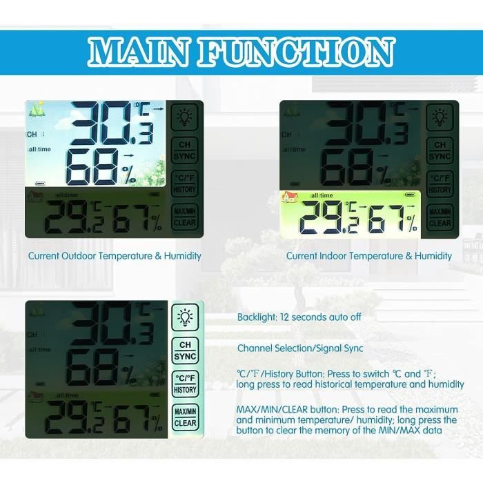 Thermometre interieur exterieur sans fil - Cdiscount