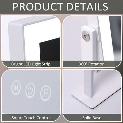 Miroir De Maquillage Lumineux FENCHILIN - 12 LEDs, 3 Couleurs, Rotatif, Loupe 10x