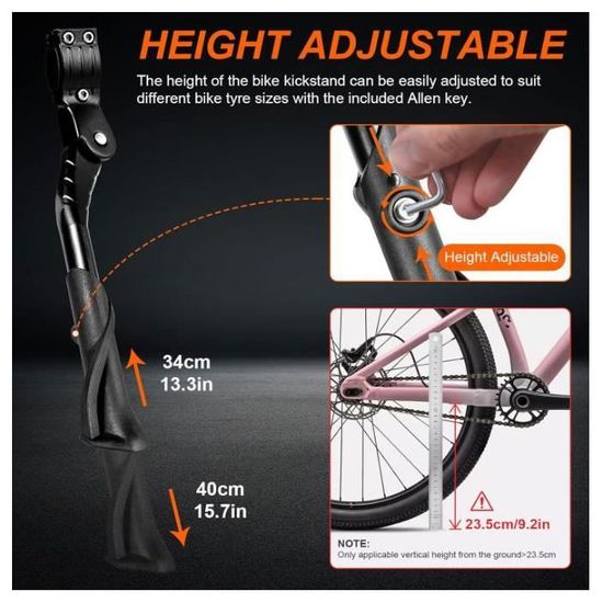 Béquille Vélo Centrale NICEDACK - Réglable 32-38cm - Pour VTT/Vélo Electrique 26-29"