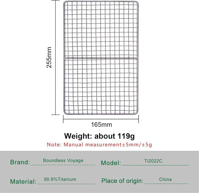 Grille De Barbecue En Titane IBasingo – Ultralégère, 99,8% Titane, 255x165mm, Avec Chaîne Suspendue, Pour Camping Et Randonnée