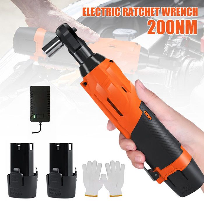 Mini Clé À Choc Sans Fil 200Nm 12V 3/8 Pouce, Angle 90°, 2300RPM, 2 Batteries 1500mAh, LED, Charge Rapide, 7 Douilles – Outil - Auto
