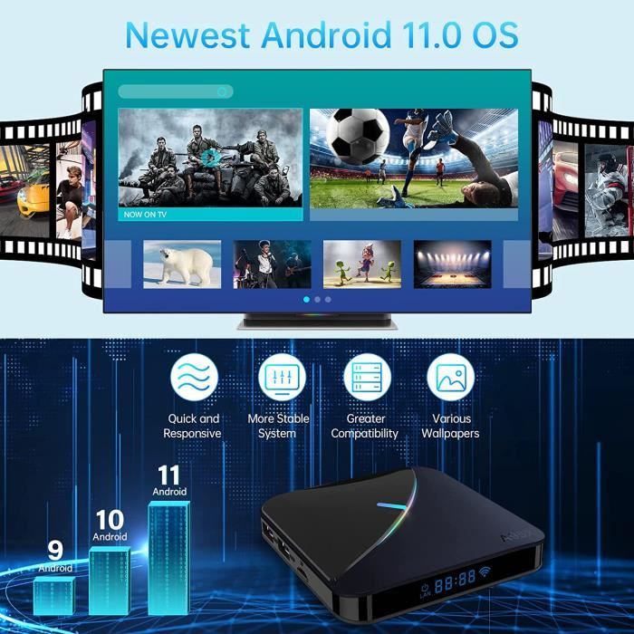 H96 Max Android 10.0 TV Box Smart TV Box 4G RAM 32G ROM Rockchip RK3318  Quad Core 2.4G / 5.0G WiFi LAN Bluetooth 4.0 HD 4K Lecteur multimédia  Intelligent (4Go RAM+32Go ROM)-Android