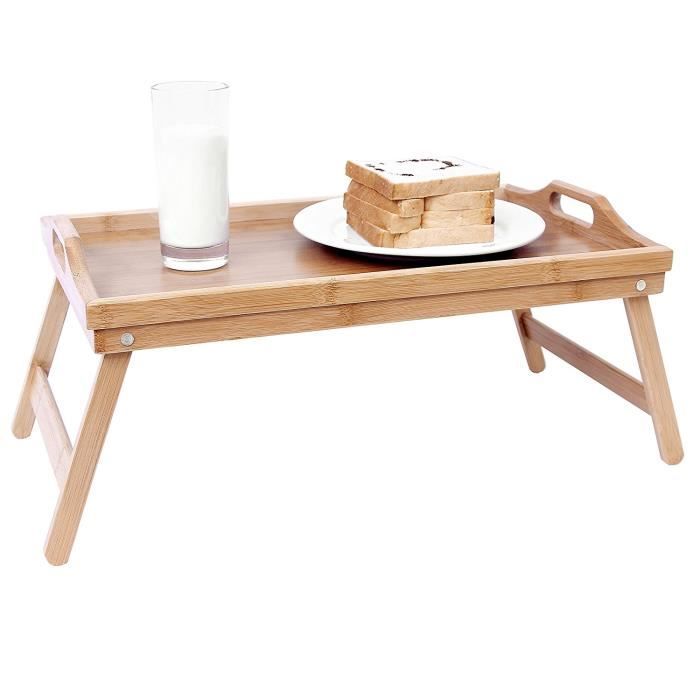 Plateau de lit PLAT DE SERVICE 50*30CM en bambou portatif Table de service  à jambe repliable pour thé/repas/petit-déjeuner--QIM - Cdiscount Maison