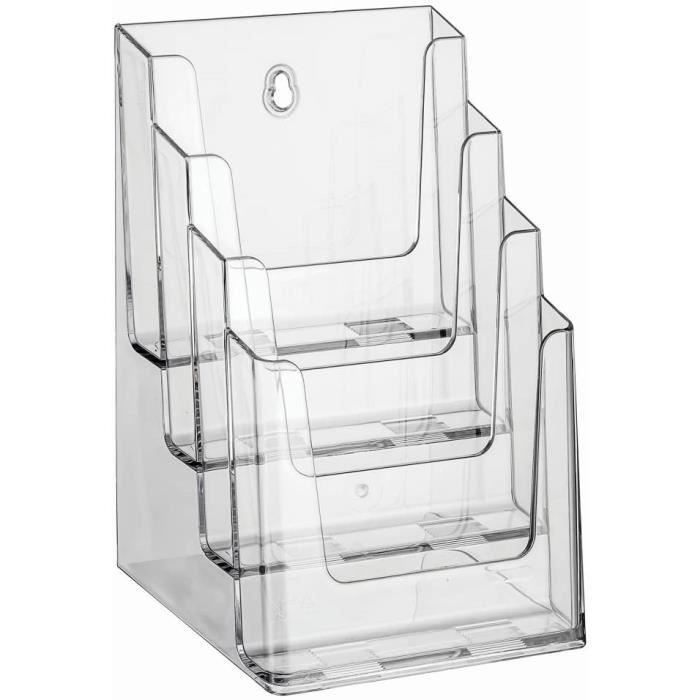 Présentoir Flyers 3 Niveaux A4 – Transparent, Bureau Ou Mur, Organiseur Brochures