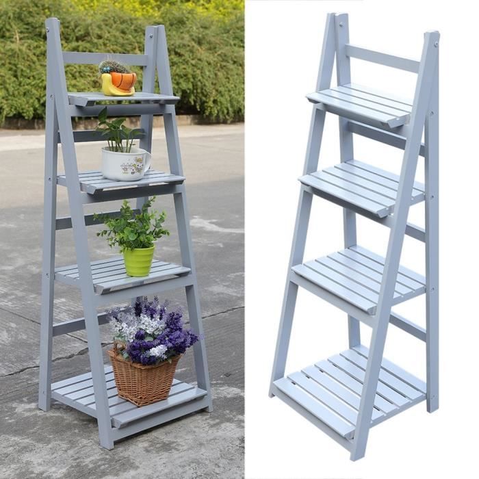Relaxdays Étagère Fleurs Treillis Bois Escalier Plantes 109x61x40 Cm Gris - Intérieur Extérieur