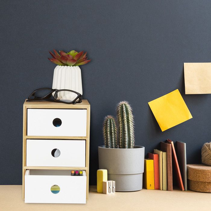 Organiseur pour bureau, 3 compartiments & tiroir, H x L x P : 12x22,5x11 cm, range-crayons, noir - blanc, Relaxdays | Leroy Merlin