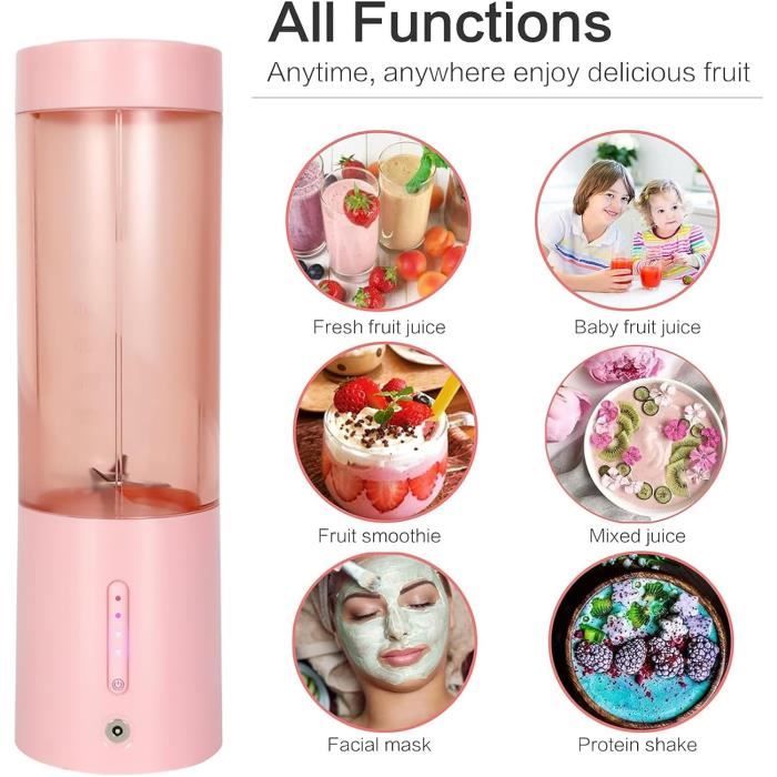 Mini Mixeur Portable 500ml Avec écran LED - 20800 Tours/min - Batterie 1500mah USB - Lames Inox - Pour Smoothies, Jus, Aliment Bébé - Violet