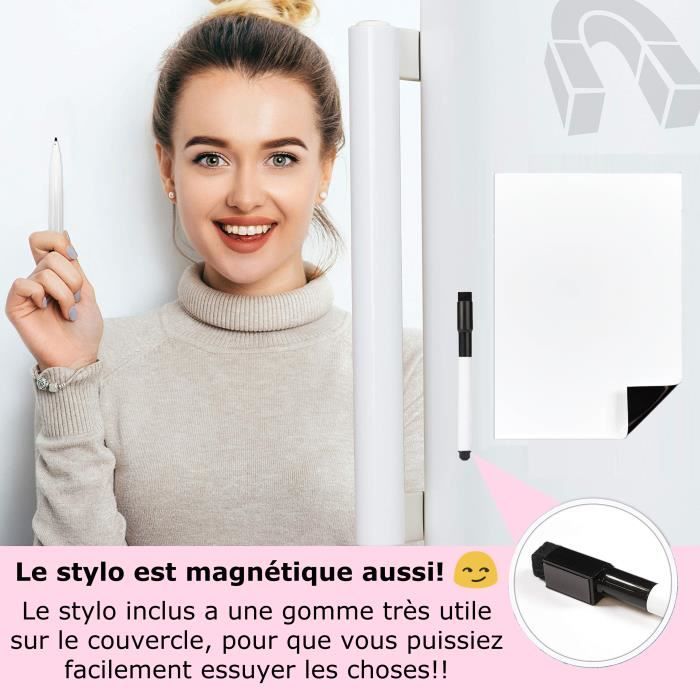 Tableau Blanc Magnétique pour Frigo, 30 x 21cm + Marqueur