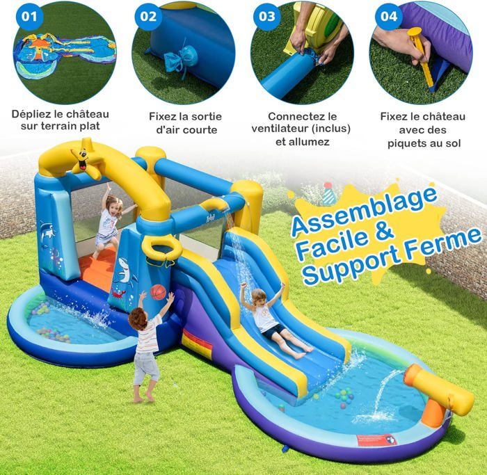 GOPLUS Aire de Jeu Château Gonflable pour Enfant 3-10 Ans avec Souffle... pas cher GOPLUS Aire de Jeu Château Gonflable pour Enfant 3-10 Ans avec Souffle... pas cher