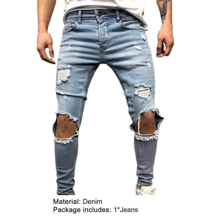 Jeans Vintage Plus Size Slim Couleur Unie Pantalon Dechire pour Porter Quotidien Light blue Cdiscount Pret a Porter