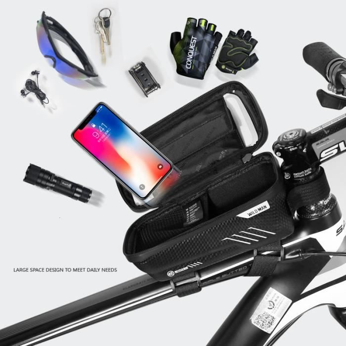 Grefay Sacoche Vélo Téléphone Étanche - Pochette Guidon VTT Support Smartphone Écran Tactile <6 Pouces