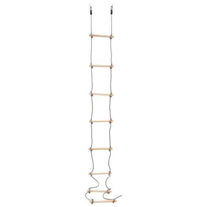 Générique Échelle De Corde Pour Enfants 2,9 M – 8 Barreaux En Pin Massif, Corde PE, Pour Jardin, Balançoire, Escalade, Poids Max 50 Kg