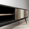 MACABANE AMBROISE - Meuble TV bois acacia pieds métal noir 1 porte coulissante 2 niches-3